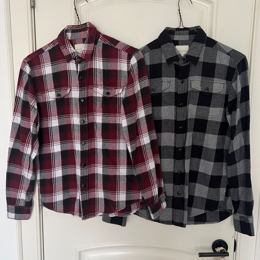 American Eagle AEO Flannel Shirt Lot 2 Plaid Buffalo Check Size S Bundle